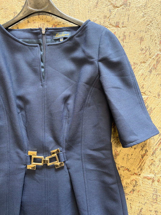 Abito Tubino in Lana Luisa spagnoli Blu Navy con Dettaglio Gold tag 42